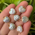 Set of 7 heart-shaped baroque pearls with gold plated edges for DIY jewelry making - No.1 Width 11-12mm