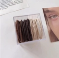 Brown and beige woven mini hair ties in a clear acrylic box for toddler girls - Square Box Coffee Color (50Pcs)