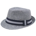 Cappello fedora estivo intrecciato bianco e blu da uomo con nastro decorativo a righe - M (56-58cm) / Blu navy