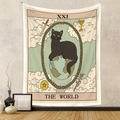 Close-up of The World tarot black cat tapestry with detailed mystical cloud and sword patterns - 73X95CM (Brushed Fabric) / The World (GT220811)