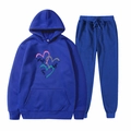 Dark blue hooded tracksuit set with colorful heart print and faith hope love graphics - S / Navy Blue-Interlocking Hearts