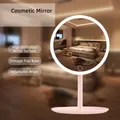 Rosa runder LED-Make-up-Spiegel mit HD-Glas und praktischem Ablagesockel-Ständer - Ohne Licht / Kirschblütenrosa