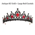 Baroque bridal crown in antique gold finish with large red teardrop crystals - Antique KC Gold + Red Rhinestone