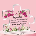 Clear acrylic puzzle piece ornament for Bestie with rose design, 3.7 inch desktop gift - Bestie Pink Style (Q42)
