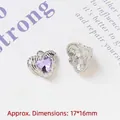 Silver alloy heart pendant with purple gemstone and wing texture 17x16mm size - 16# Purple Heart with Wings Pendant