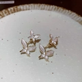 Elegant butterfly drop earrings with pearl white wings and gold finish in a tray - 44# Silver Pin - Silver Bow