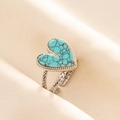 Macro shot of turquoise heart ring with vintage twisted rope detail in silver finish - Silver Tone-Light Blue Turquoise Look (J549-S-LB)