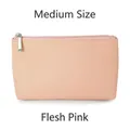 Portable nude pink medium PU leather cosmetic bag with a textured cross-grain finish - Medium Nude Pink