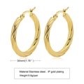 Detailed view of 30mm gold twisted hoop earrings showing 1.18 inch diameter size - 30MM