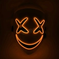 Orange LED mask with glowing X-shaped eyes and stitched smile for Halloween costume - X-Eyes Style (Orange Light)