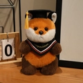 Peluche a forma di volpe arancione e bianca con tocco da laureato nero e nappa - Volpe con sciarpa rossa / 20cm