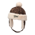 Winter-Kinderhaube mit Leopardenmuster, weißem Bommel und warmem Kunstfellfutter - 50cm (Empfohlen 1-2 Jahre) / Buchstaben-Patch-Stil (Puntolife) / Kaffeebraun