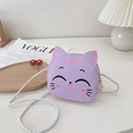 Bolso bandolera de gato morado para niños en cuero PU con correa de cordón fino - Morado