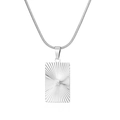 Silver rectangular pendant necklace with sunburst texture and snake chain in stainless steel - Square Steel (MS-726)