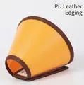 Gelber wasserdichter Haustier Schutzkragen mit braunem PU-Leder Rand und Klettverschluss - A8 (Hals 36-45cm Tiefe 20.00cm) / Orange