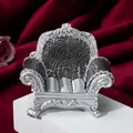 Silver vintage miniature sofa jewelry display stand with ornate floral relief details - Silver Red Velvet Sofa (Style A-08)