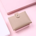 Short pink PU leather wallet with snap buckle and multiple card slots on pink cubes - Apricot (With Buckle)