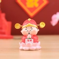 Cute God of Wealth figurine on pink lotus base with Fa Cai plaque for car or desk - Caishen Lotus Base