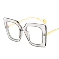 Oversized square sunglasses with transparent grey frames and slim gold metal temples - Grey Frame Transparent Lenses