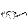 Occhiali tondi rétro neri con stanghette a griglia a rombi in stile punk rock - Montatura Nera Lenti Trasparenti