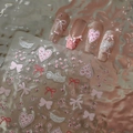 Makro-Detail von rosa Leopard und Schleife Nagelaufklebern mit Glitzer-Finish-Effekt - Rosa Leopard Herz Schleife (FEB-947)