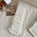 White ribbed knit leg warmers in JK style with cozy wool texture for winter fashion - One Size / White