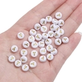 Flat round white acrylic bead with golden letter Y for DIY jewelry and crafts - Letter Y
