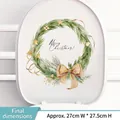 Watercolor Christmas wreath toilet lid sticker with green branches and golden bow - Wreath 02