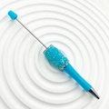 Creative DIY blue crystal beaded pen with sparkling rhinestones and shiny silver accents - Macaron Blue