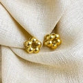 Elegante 18K vergulde titanium bloem oorknopjes voor dames met gepolijste spiegelafwerking - Vijfblads bloem oorklem / Goud