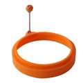 Round orange silicone egg ring with foldable stainless steel handle for easy cooking - Round / Orange
