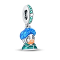 Detailed view of silver charm bead with blue enamel hat and green gemstone inlay - W-PAC1284 Van Gogh Self-Portrait