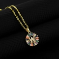 Golden round necklace pendant with letter W and colorful rainbow zircon stones - Gold Plated Rainbow Zirconia Letter W