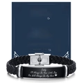Adjustable black braided leather bracelet for fathers with engraved stainless steel plaque - Daddy Style