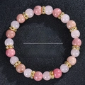 Detail of 8mm pink natural stone beads with crystal spacers and yoga meditation text - Rose Quartz Rhinestone Style (Anxiety & Stress-5)