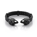 Brazalete punk de cable trenzado negro para hombre con dos calaveras decorativas - Negro