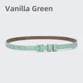 Women's slim leather belt in taro green color with a sleek matching needle buckle - Taro Green