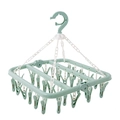 Light green folding drying rack with 32 clips for socks and underwear on white background - 32 Clips A-Style Nordic Green