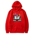 Red Halloween hoodie for men and women featuring gnome and pumpkin graphic print - Red