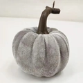 Grey velvet faux pumpkin decor with realistic brown stem for Thanksgiving home styling - 10cm / Gray