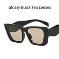 Gafas de sol vintage cuadradas ojo de gato con montura negra y lentes marrones - Negro Brillante / Lentes de Té
