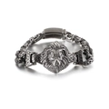 Bracciale da uomo retrò in acciaio inossidabile con testa di leone 3D e maglie ondulate - Stile Testa di Leone con Maglia Cubana e Motivo a Volute (KB119287-BDJX)