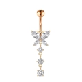 Rose gold belly button ring with a sparkling zircon butterfly and hanging crystals - Rose Gold Butterfly