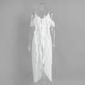Detail of white ruffled V-neck dress with semi-sheer chiffon fabric and thin straps - S / White