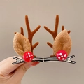 Cute Christmas reindeer antler hair clips with brown felt ears and red polka dot mushroom - 36# Brown Antler Red Mushroom Pair