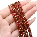 Oval faceted wine red crystal beads with gold trim for DIY jewelry making - Approx 50pcs/Strand / 3x5mm / Transparent Red