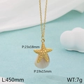 Vintage 18K gold-plated stainless steel starfish necklace with a pearl drop pendant - Starfish and Shell Water Drop Pendant (KN286194-FA)