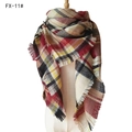 Plaid cashmere-feel oversized scarf in red, beige and yellow with fringe details - 140x140cm / 11# Black Date Red Multicolor Plaid