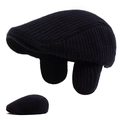 Men's navy blue knitted newsboy cap with warm ear flaps for winter outdoor protection - Adjustable / Navy Blue