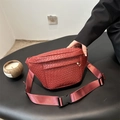 Dark red woven texture fanny pack with adjustable strap and zip pocket for daily use - Red